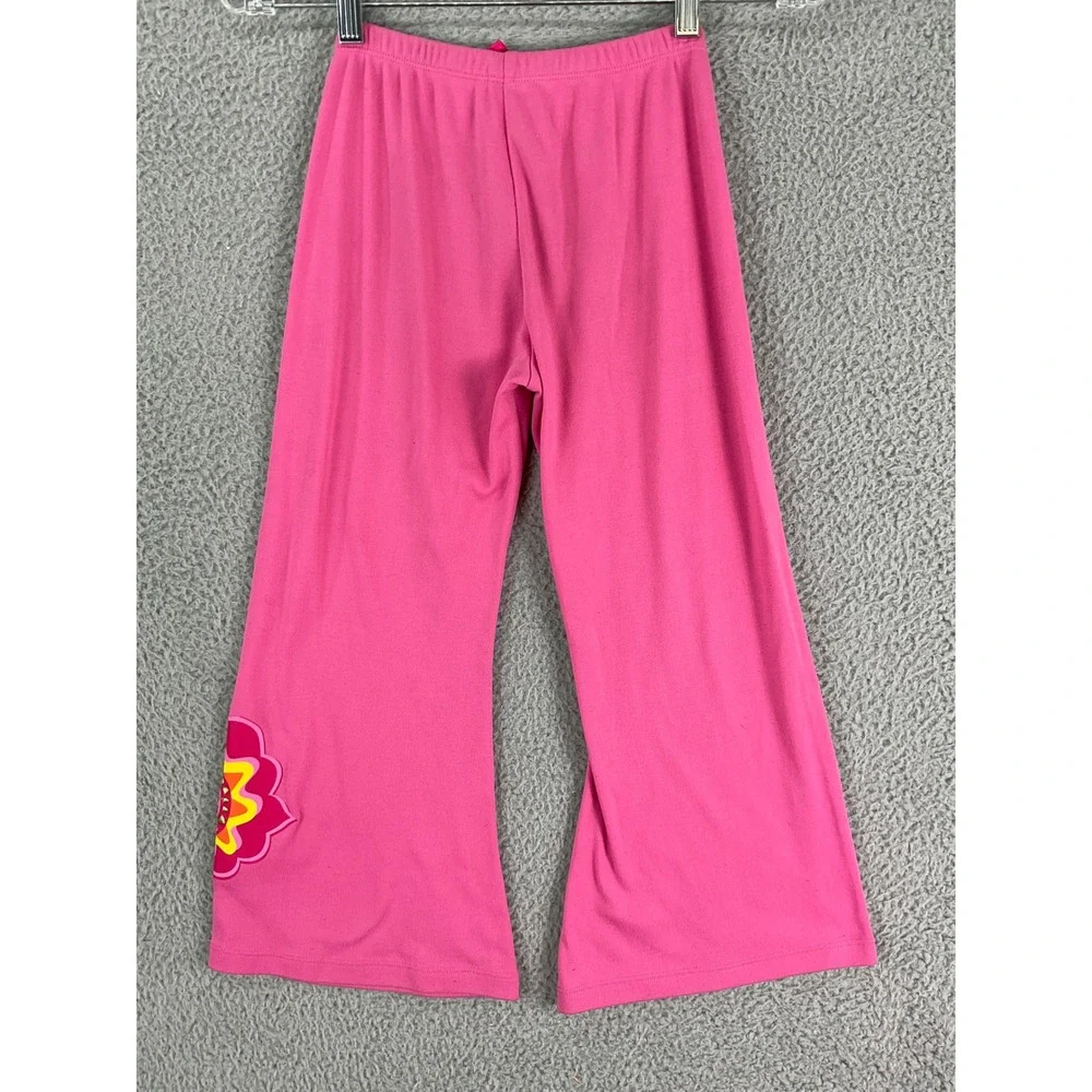 American Girl Pajama Pants Kids Size 7/8 Pink Good Flower Graphic Wide Leg